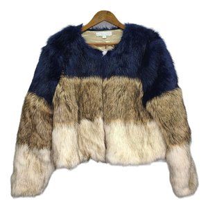 Navy and Cream Faux FurJacket Size L